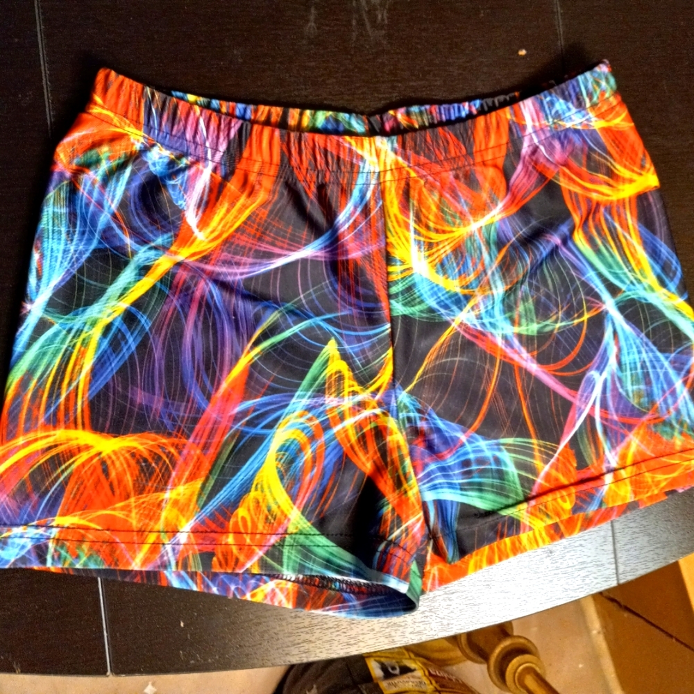 Bright colored form fitting workout shorts